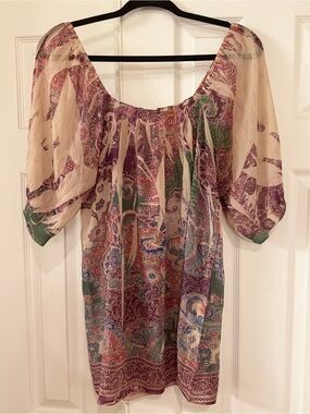 Anthropologie Mushka By Sienna Rose Sheer Floral Peasant Blouse Tunic Y2K  L